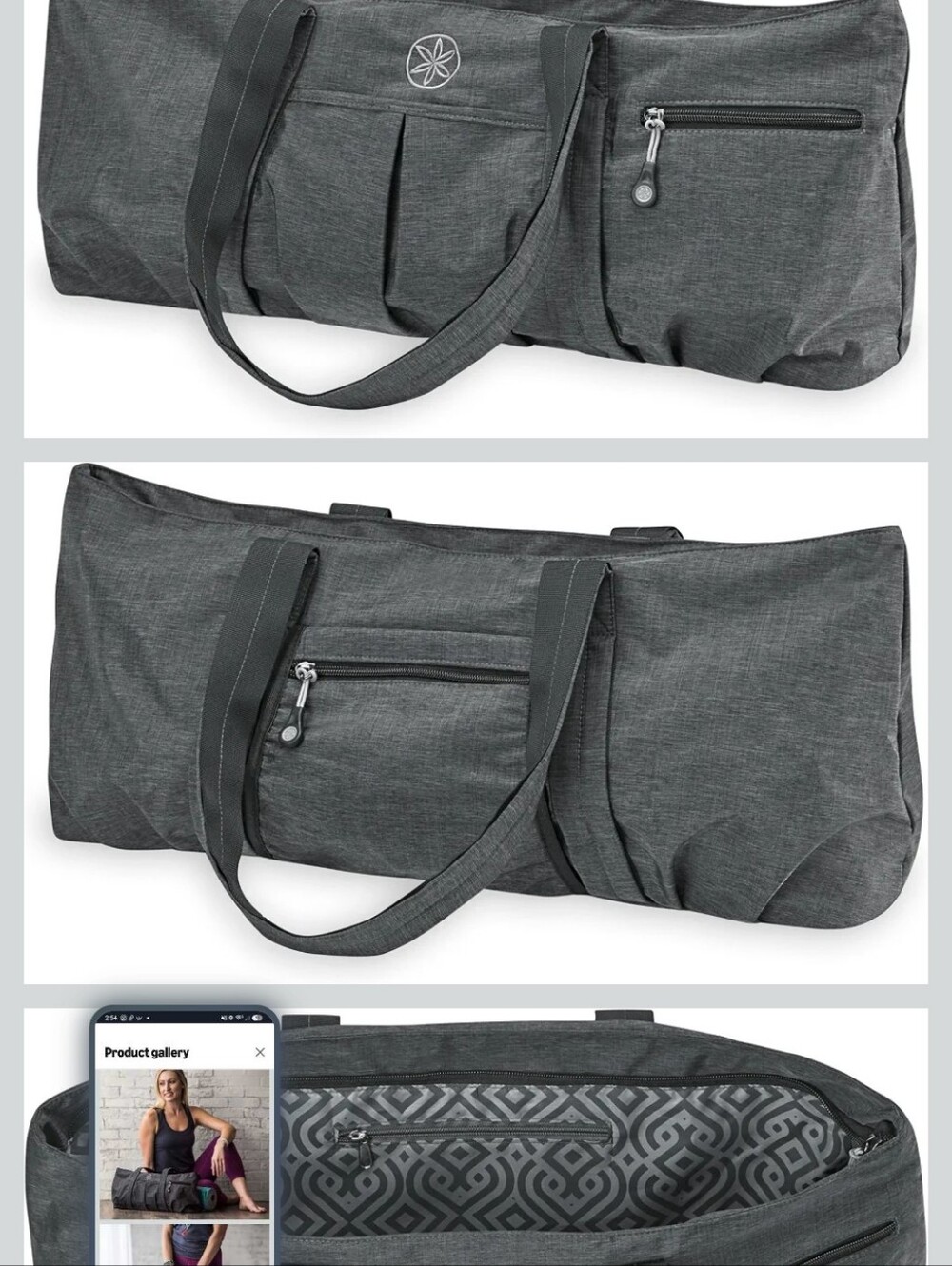 Charcoal Gray Yoga Bag With Black Straps A Yoga Matt And Strech Bands All 3 View 6